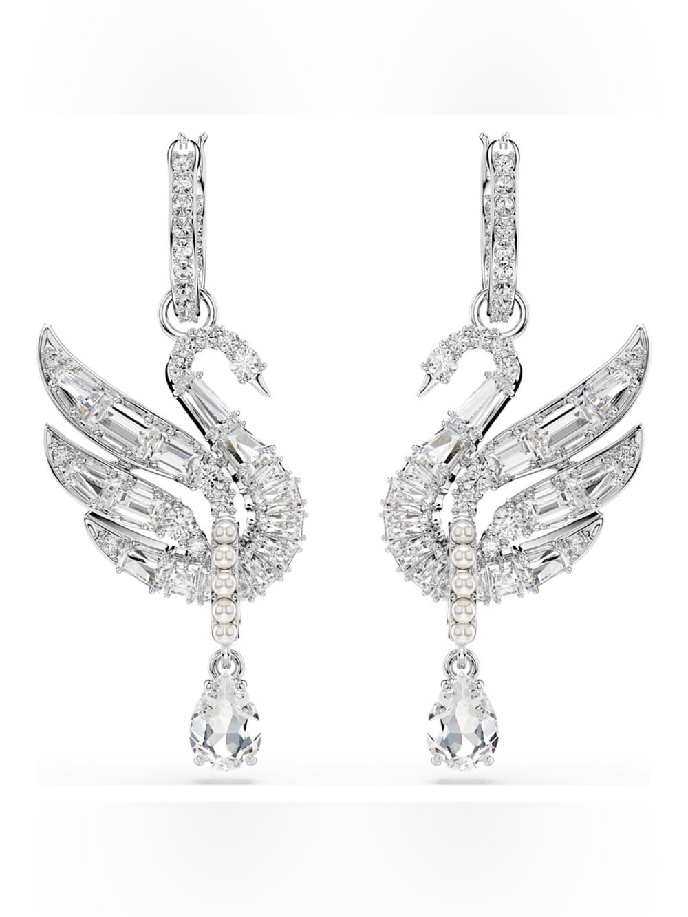 Swarovski Silver Crystal Swan Drop Earrings NIB Retail:$219 Mixed Stones - Picture 6 of 7